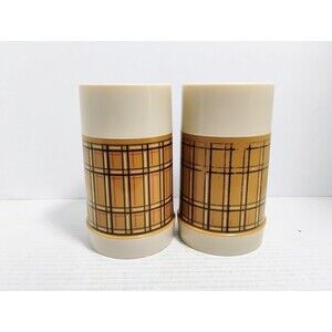 VINTAGE ALADDIN’S BEST 10 OZ THERMOS BOTTLE LOT OF 2 IN MATCHING PLAID DESIGN